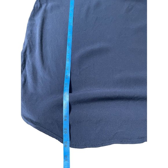 H&M Short-sleeved Blouse Top Navy Blue Viscose Size 4 Rounded Hem Keyhole Back - Picture 8 of 12